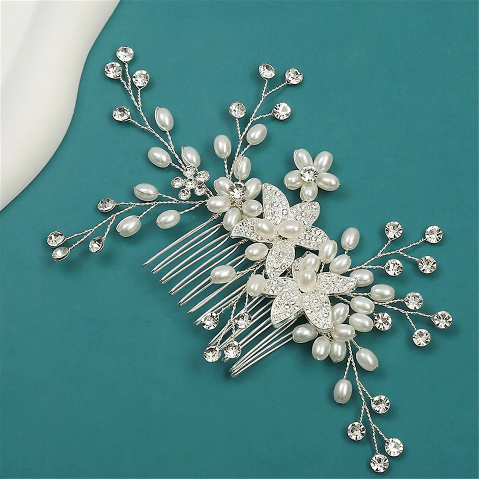 Handmade Pearl Hair Comb Headpiece Luxurious Alloy Hair Accessories with Rhinestone for Woman Hair Decorative Ornaments