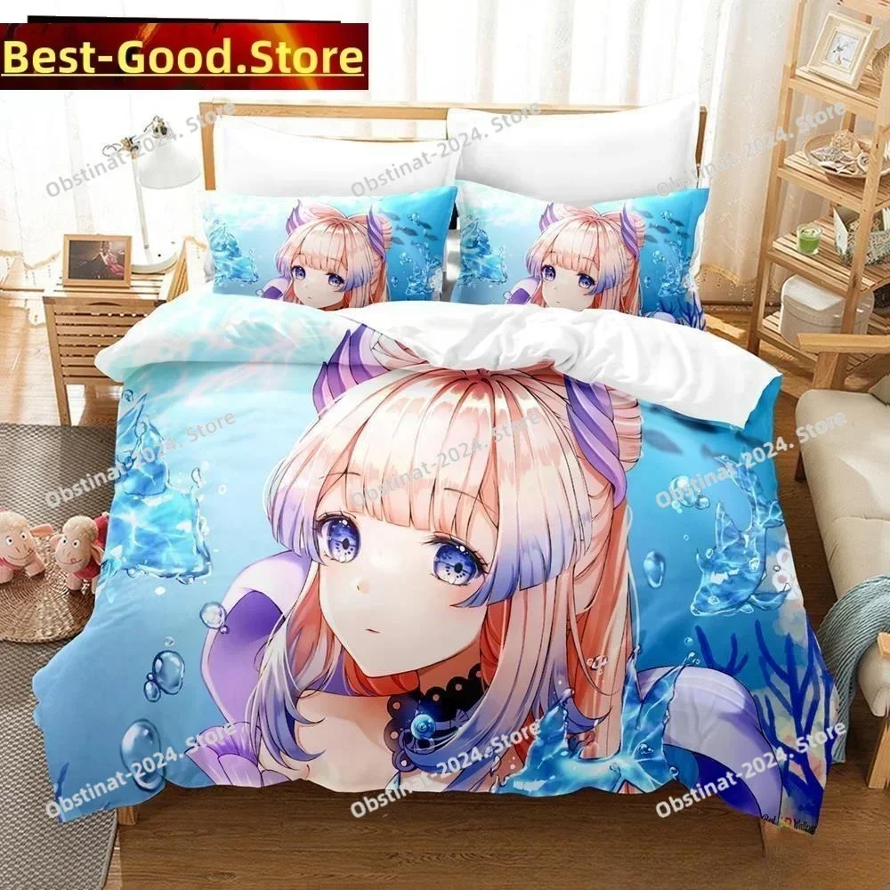 Genshin Impact Sangonomiya Kokomi Printed Bed Set Duvet Cover Pillowcase Bedding Set Bed Linen Sheet Quilt Cover Full King Size