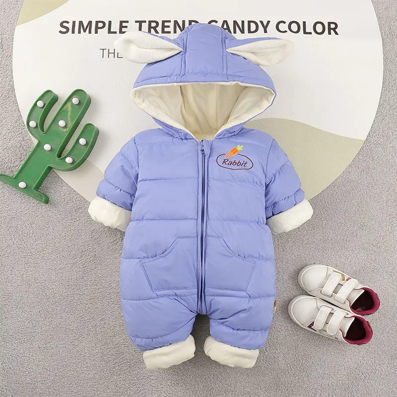 Baby Clothes Newborn autumn Winter Clothing Go Out Fleece-lined Thickened Cute Warm Baby Hahi Open-crotch Onesie Hooded Romper