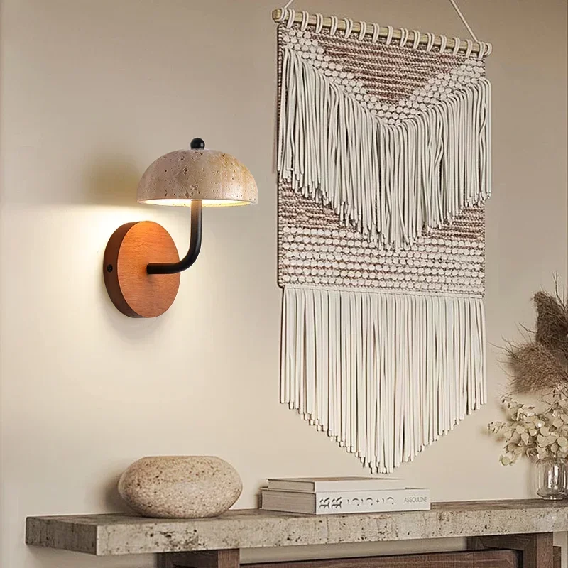 Vintage Retro Mushroom Shape Natural Stone Art Wall Lamp LED Lights Decor Sconce Living Room Decorations For Home Luxury image 2