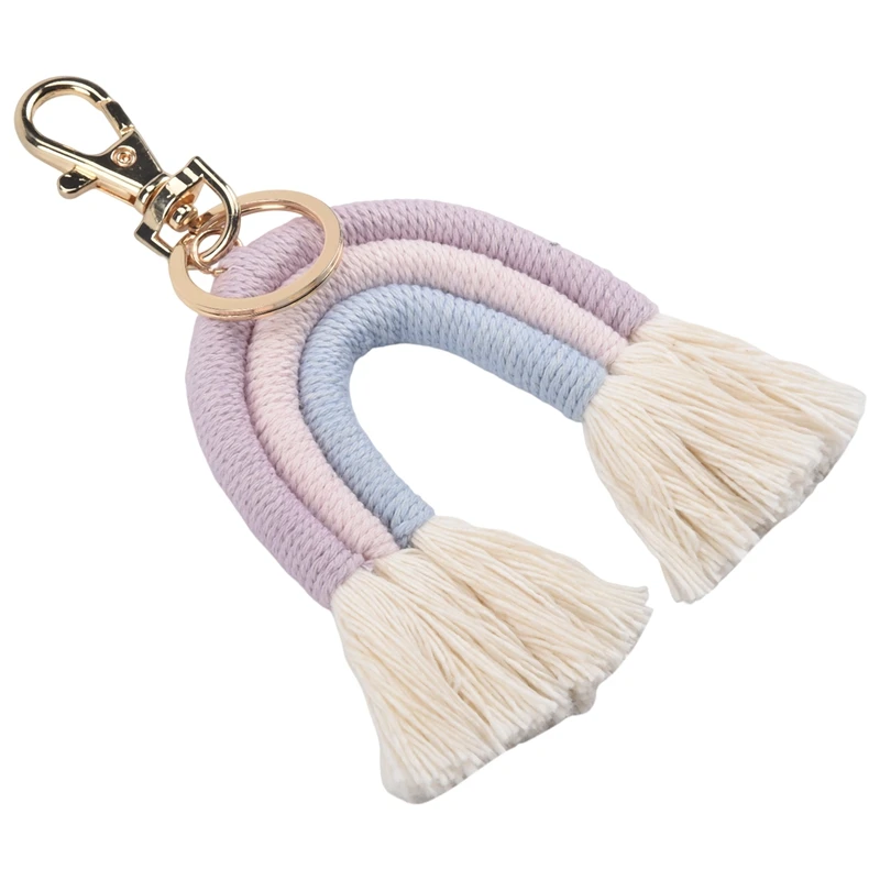 Llaveros de arco iris tejido para mujer, llavero bohemio hecho a mano, bolso de macramé, colgante de coche, regalos de joyería