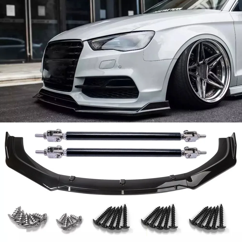 

For AUDI S3 RS3 A3 Front Bumper Lip Chin Spoiler Splitter Body Kit + Strut Rods