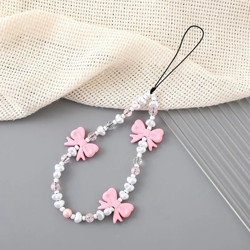 Fresh Bow Anti Drop Wrist Strap Phone Case Rope New Accessories for Women's Gifts Fashion Plush Beaded Love Phone Chain Lanyard