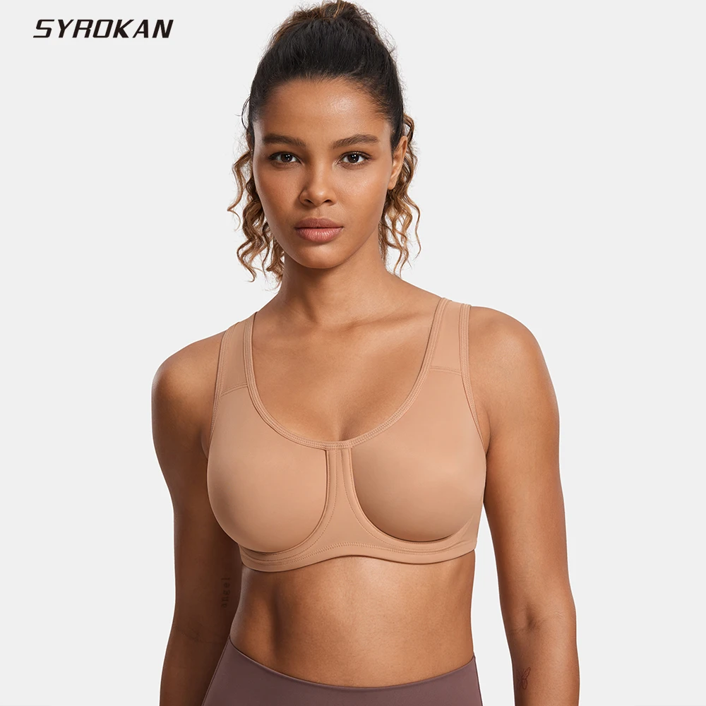 

SYROKAN Sports Bra Women Max Control High Support Plus Size Underwire Gym Fitness Tops Activewear Beathable Yoga Curve Underwear