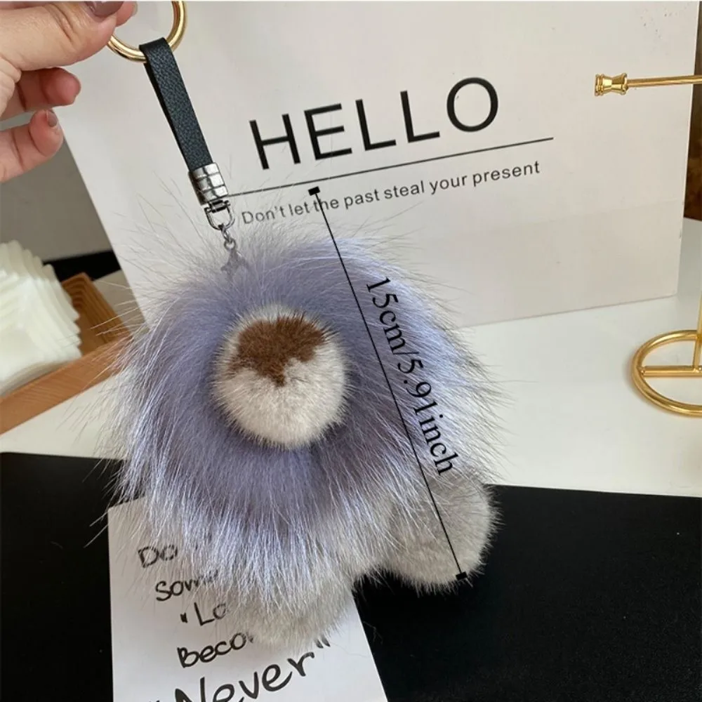 Pendentif créatif en peluche de Lion en fourrure de vison, longue crinière avec queue, porte-clés en peluche, ornements doux, Animal mignon, décor de sac à dos