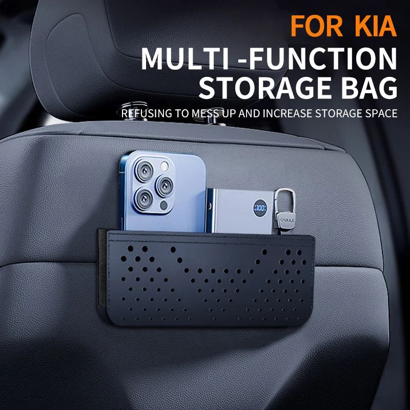 Car Storage Organizer Perforated PU Leather Self Adhesive Breathable Car Pocket,For Kia Rio K5 Sportage Sorento Telluride
