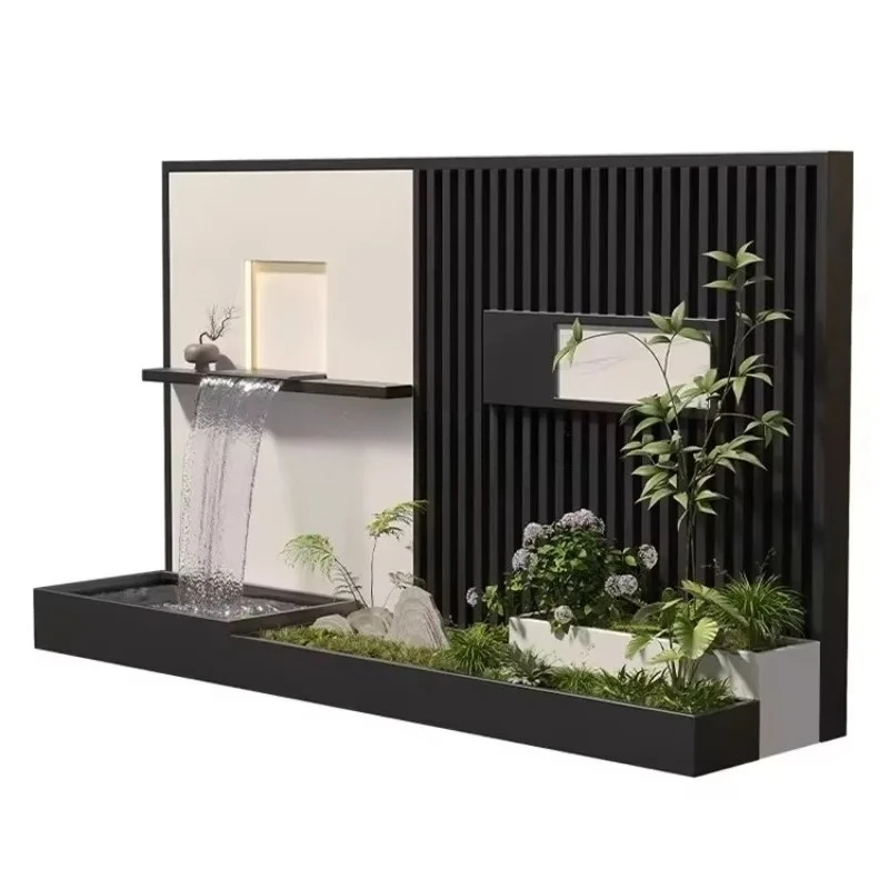 Stainless Steel Outdoor Running Water Screen - Durable Landscape  Wall with Fish Pond & Flower Box  For Courtyard Pool Furniture