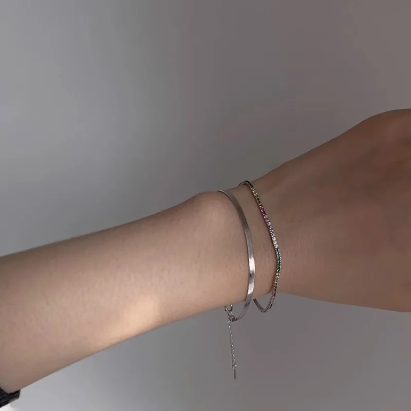 VENTFILLE 925 Sterling Silver Bracelet For Women Zircon Rainbow Geometry Design Commuting Versatile Jewelry Gifts Dropshipping