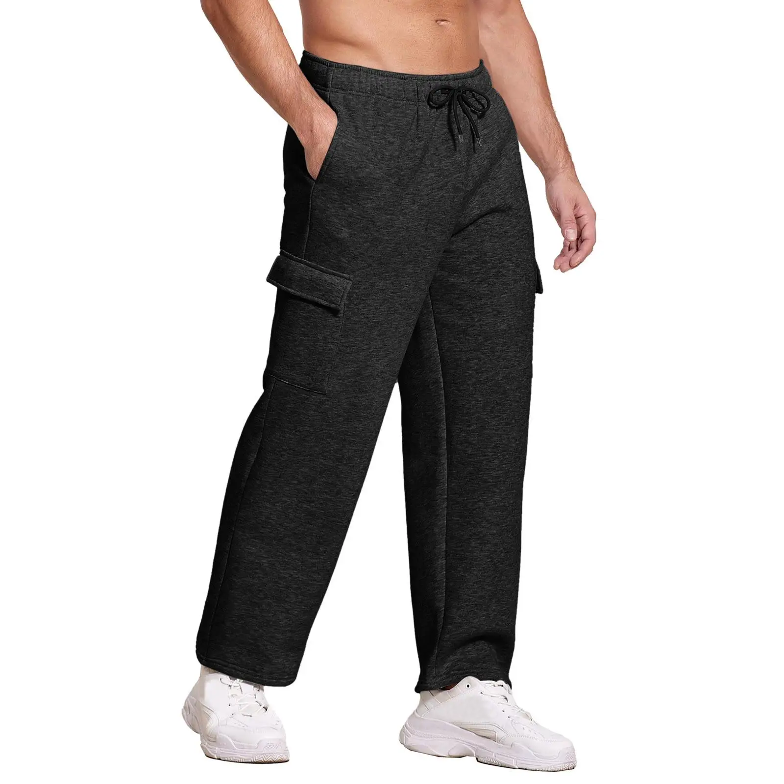 Men's Knitted Sweatpants Multiple Pockets Regular Fit mid Waist Casual Pants Non-deformable Simple Design Pure Color