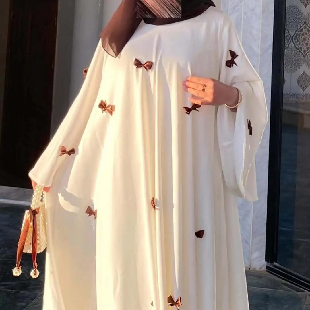 Eid Abaya musulmana Vestidos de fiesta para mujer, Vestidos islámicos de Ramadán con lazo y manga acampanada, vestido largo árabe Jalabiya Marruecos Dubai Abayas Kaftan