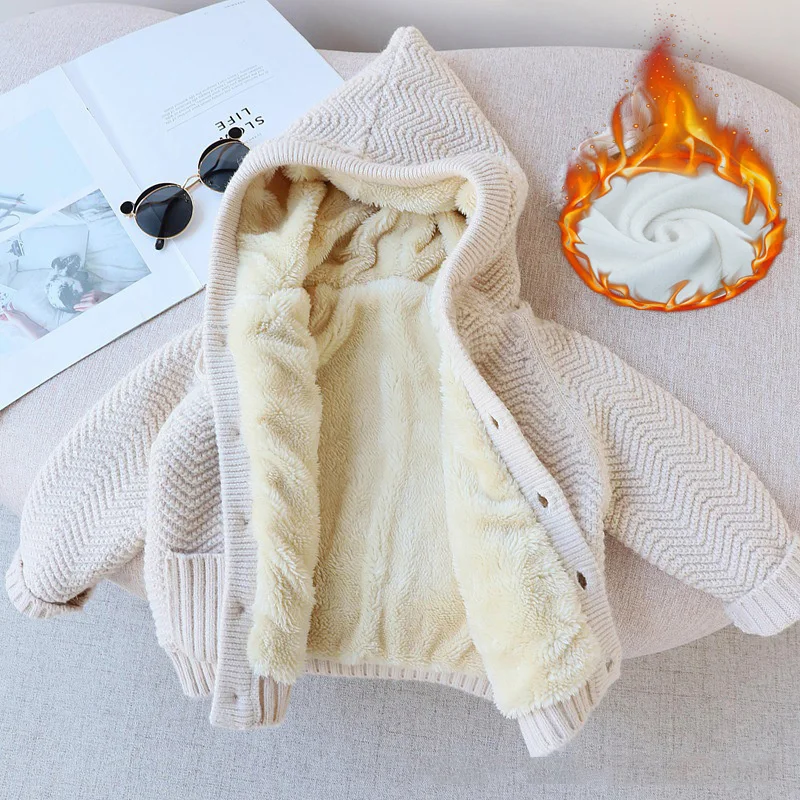 

Детский свитер с капюшоном, пальто, новые детские плюшевые бархатные зимние куртки, утепленный флисовый кардиган для мальчиков, осенняя стеганая одежда для малышей