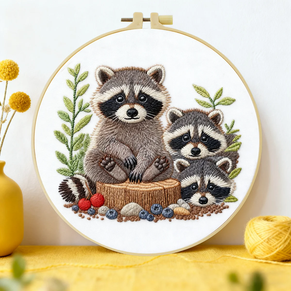 1 Stück 20X20CM/15X15CM 7,87/6,3 Zoll Waschbär-Stickerei-Starter-Kit DIY-Kit DIY-Stickerei-Set Handarbeiten Nadelkunst Heimdekoration – Detail 1