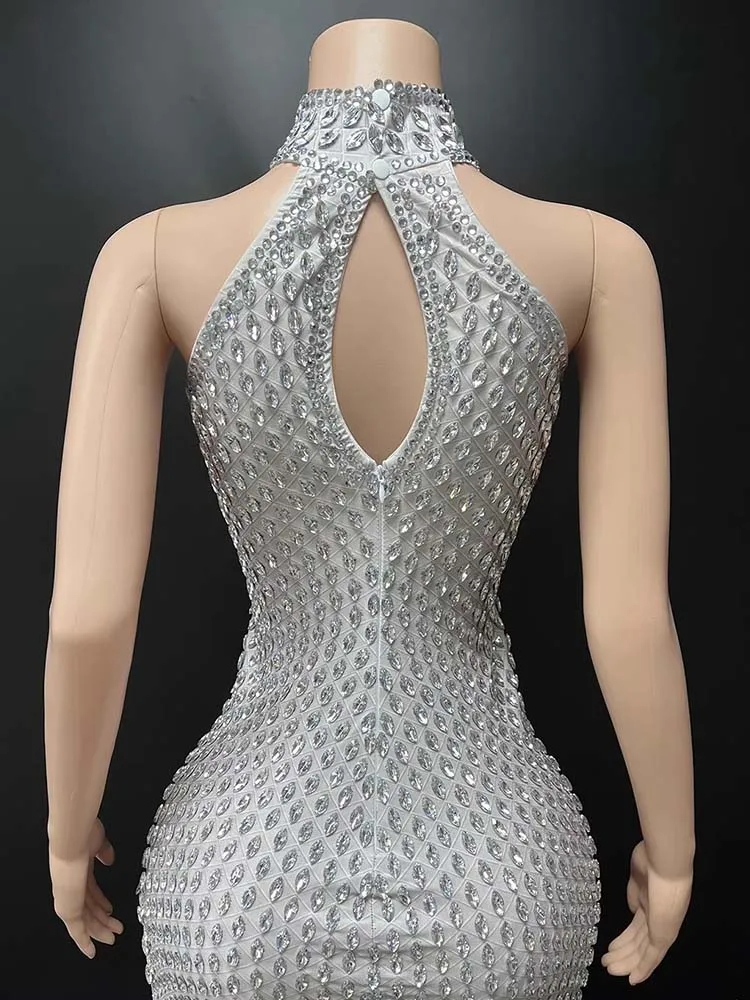 High Quality Hot Stamping Sexy Neck Hanging Elastic Slit Dress 2025 New Fashionable Custom Women'S Clothing