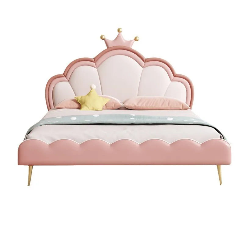 

New children's princess bed girl independent room pink girl single bed 1.2 meters 1.5 meters leather bed crown style
