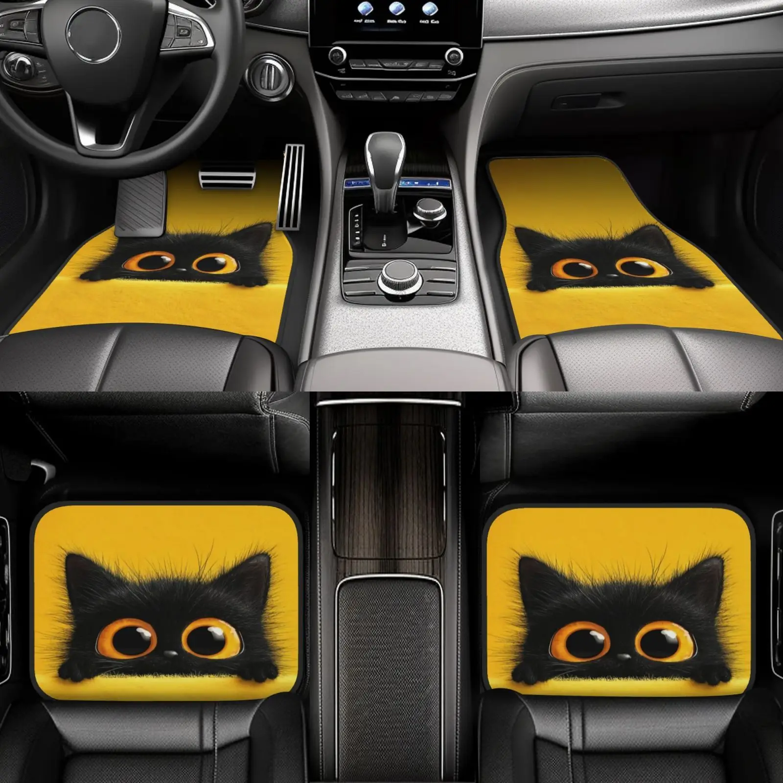 4pcs, Cute Kitten Pattern Design Car Floor Mats, Durable And Easy To Clean, Suitable For Most Car Models Including Sedans, SUVs,