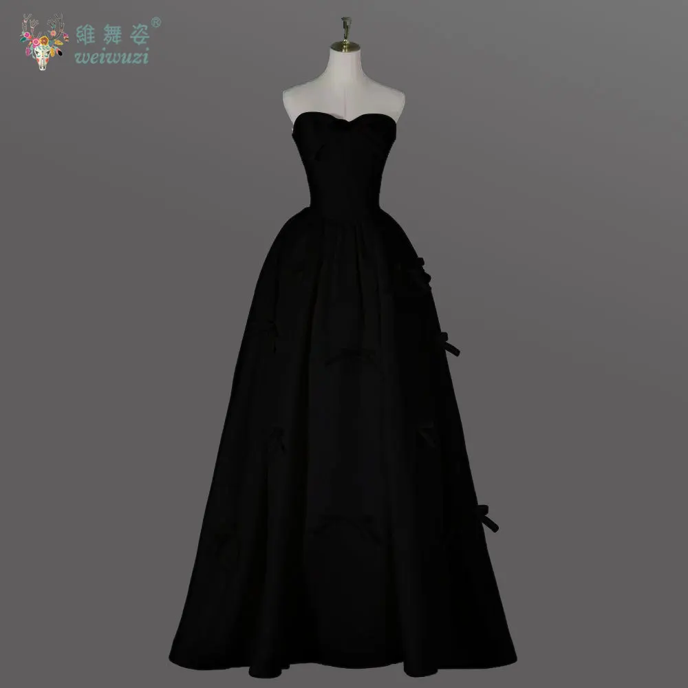 프랑스 스타일 새틴 a 라인 웨딩 드레스 간단한 Strapless 신부 약혼 드레스 Applique Bow Floor-Length Sweetheart 가운