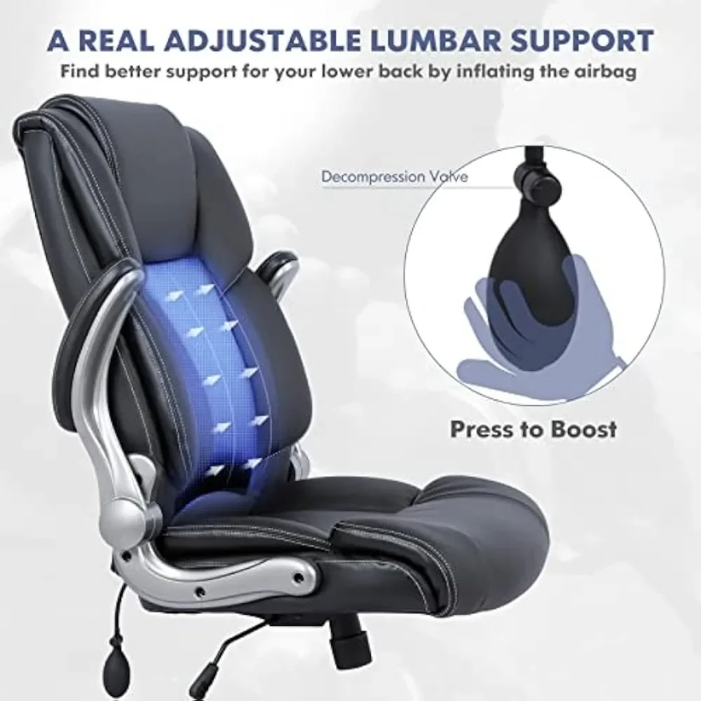 Silla de oficina ejecutiva con respaldo alto, silla ergonómica de cuero para escritorio de ordenador doméstico con brazos abatibles acolchados, cerradura de inclinación ajustable,