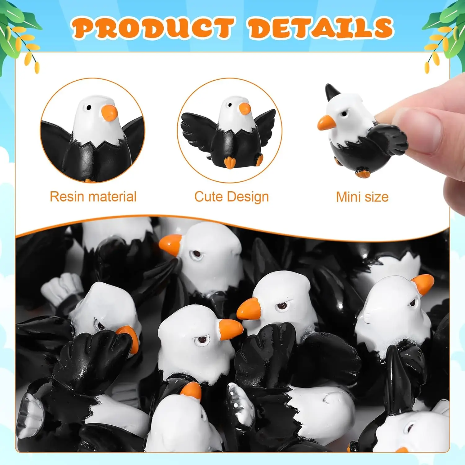 8 Pcs Mini Resin Bald Eagle, Wildlife American Bald Eagle Toy Figure, Patriotic Bald Eagle Bird Figurines, Bald Eagle Garden Sta