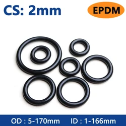 Thickness CS 2mm EPDM Rubber O Ring OD 5-170mm ID 1-166mm Acid Alkali Water and Friction Resistance O-Ring Seal Gasket Black