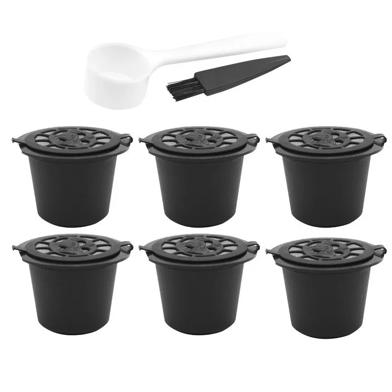 Reusable Nespresso Coffee Capsules Cup With Spoon Brush Black Refillable Coffee Capsule Refilling Filter Coffeeware Gift