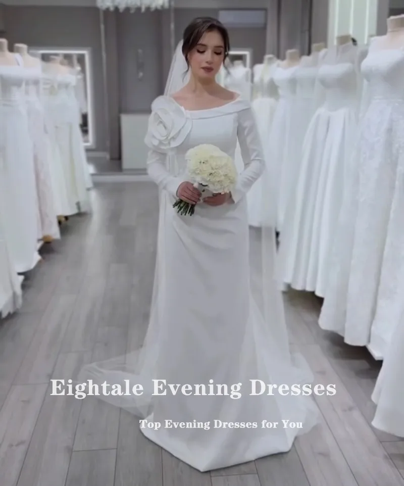 Eightale арабское свадебное платье на заказ с 3D цветами атласное свадебное платье с длинными рукавами длиной до пола мусульманское вечернее платье невесты