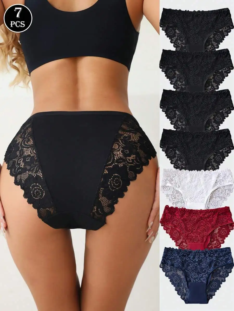 

7 Pack Floral Lace Womens Briefs Underwear