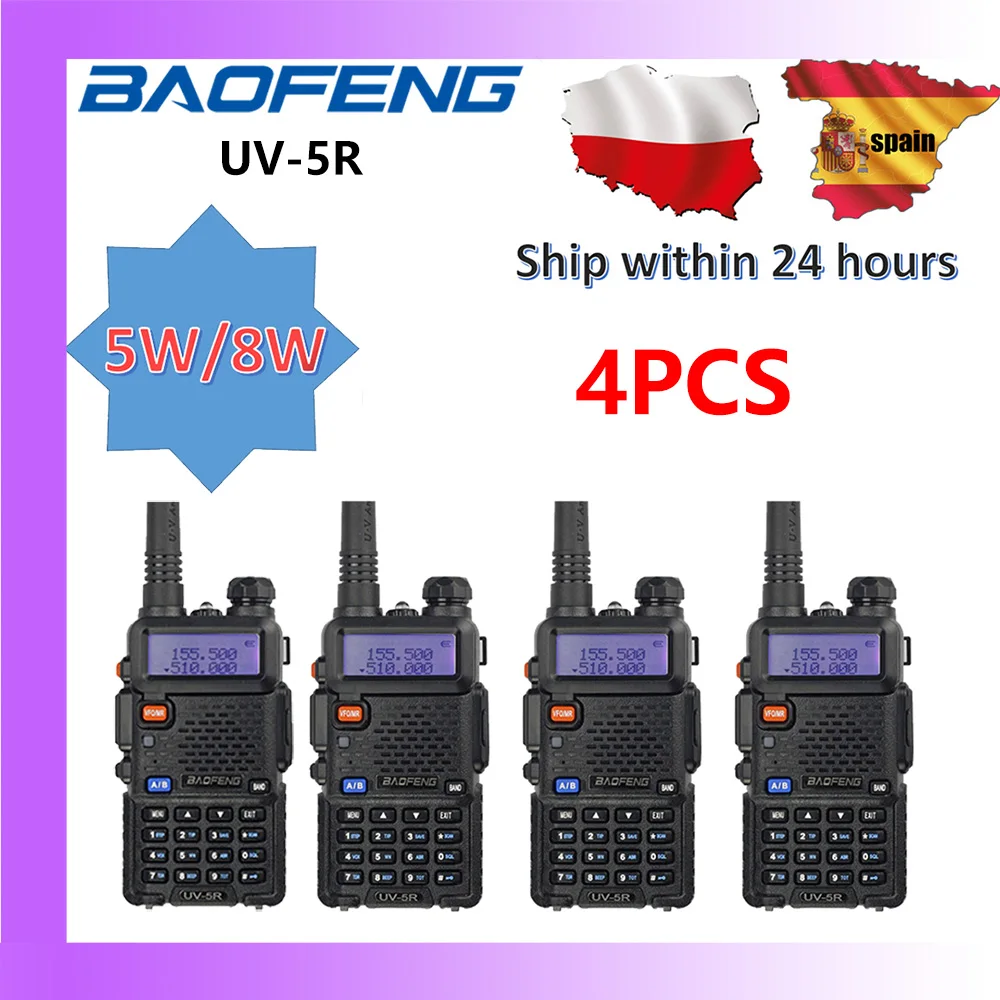 4 قطعة Baofeng UV-5R 5 واط/8 واط اسلكية تخاطب طويلة المدى اسلكية تخاطب FM مفيد جهاز الإرسال والاستقبال المحمولة هام راديو اسلكية تخاطب