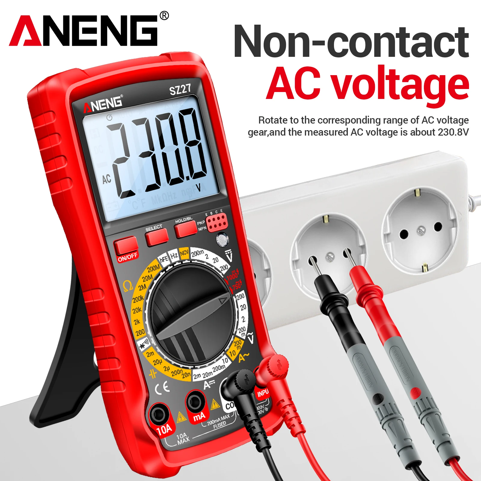 ANENG SZ27 Digital Multimeter 1999 Counts AC DC Voltmeter Ammeter NCV Tester Backlit Screen Data Hold Auto Power Off Repair Tool