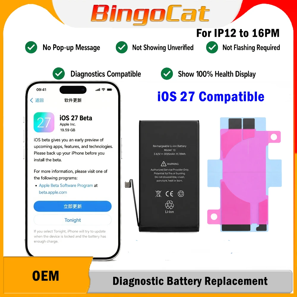 5Pcs/lot Diagnostic Battery For iPhone 12 to 15PM High Capacity Battery Shows Genuine Part No Need Older BMS No Pop Up Message