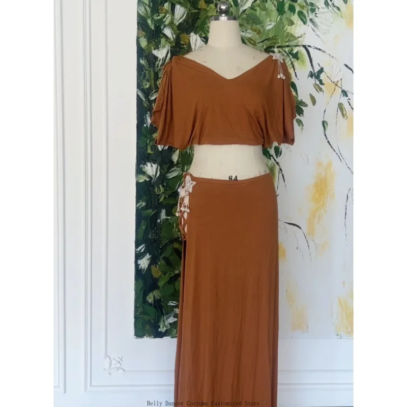 Customized Belly Dance Practice Clothes Split Modal Top Long Skirt 2Pcs Sexy Beginner Fish Tail Set Lesson Wear Belly Dancing