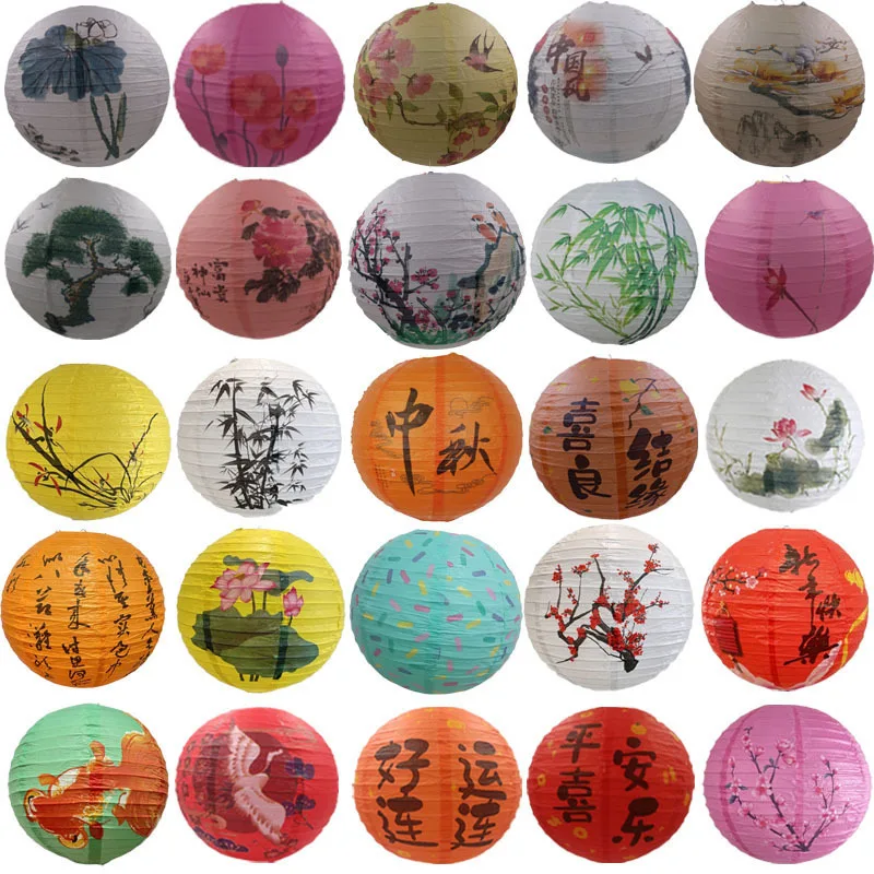 1 lanterne en papier imprimée de 30 cm (12 pouces) à motif floral, pour le Nouvel An chinois, la décoration de la maison, les mariages, les fêtes et la création d'ambiance