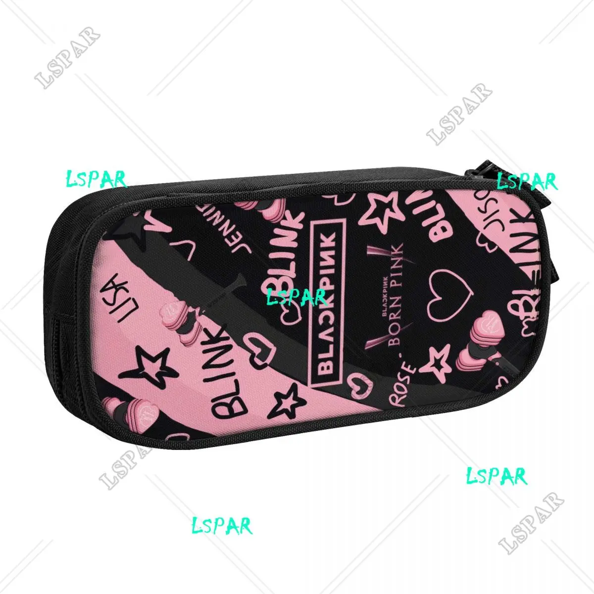 Kpop Bp-estuche de lápices Kawaii para niños y niñas, caja de lápices de gran capacidad, papelería para estudiantes, Negro, Rosa