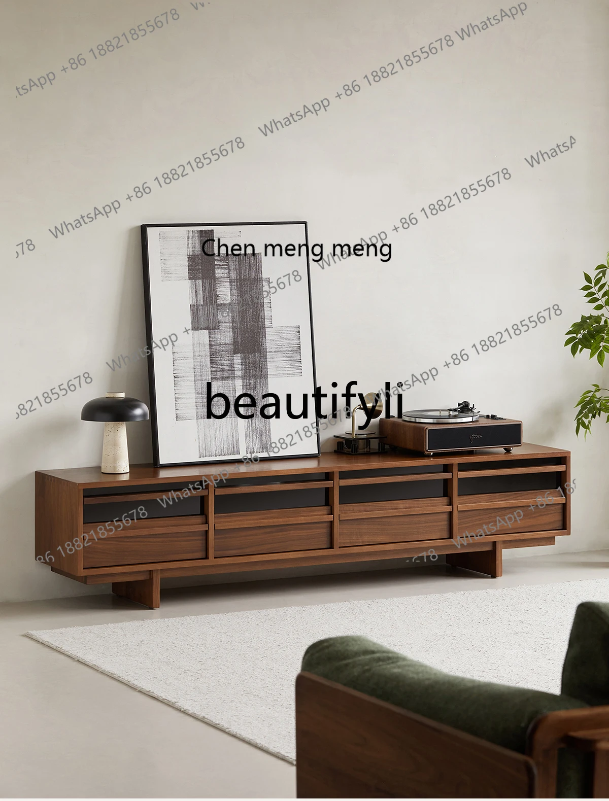 

Q178 Solid wood TV cabinet, black walnut living room floor-to-ceiling TV cabinet, small apartment, storage locker against the wa