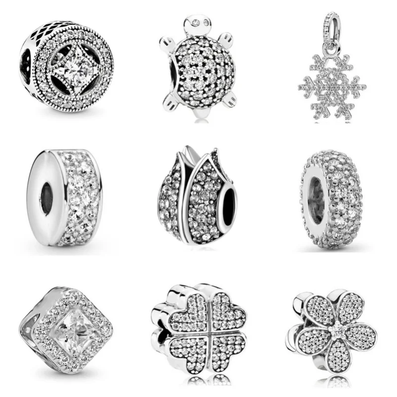 New Diamond Pendant Animal Robot Snow Flower Charm Beads For Pandora Necklace Bracelet Keychain DIY Fine Women Jewelry Gifts