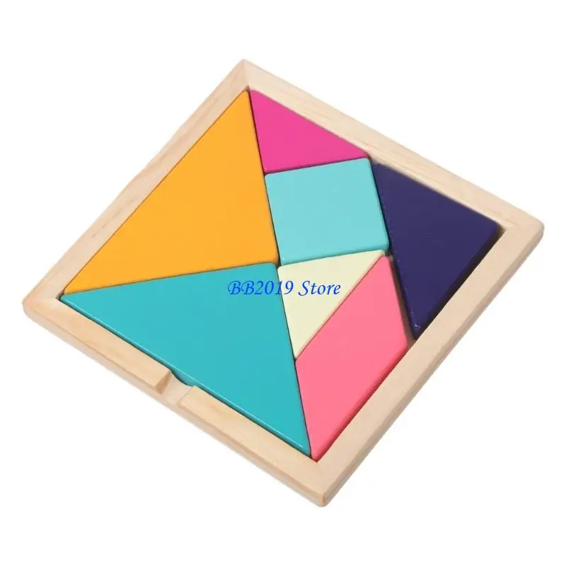

Q0KB Wooden Puzzle Colorful Tangram Puzzle Board Cutting Toddler Baby Gift Educational Sorting Game Preschool Age2+