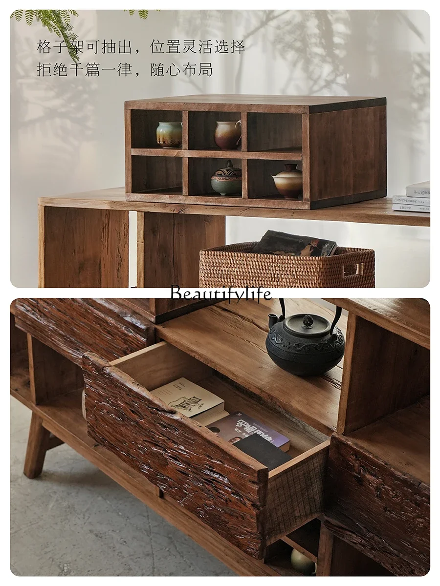 56Wabi Sabi Wind Old Wood Locker Solid Wood Storage Storage Display Rack