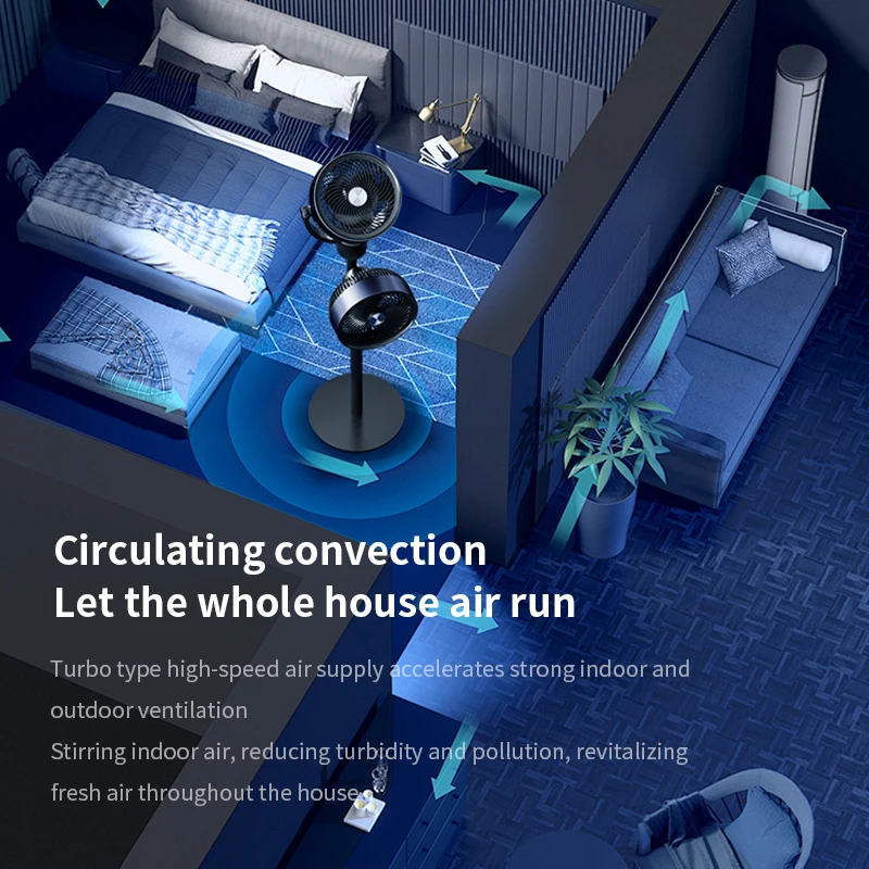Head Standing Fan Electrical Air Circulation Fan Round Base  Remote Control Floor Fans