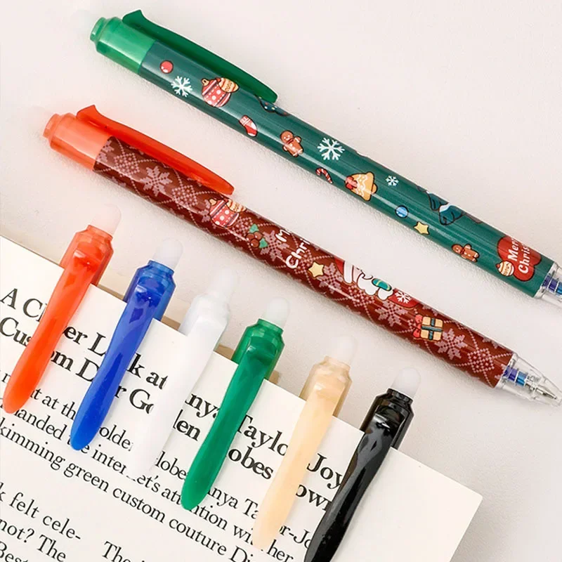 17 قطعة/المجموعة/مجموعة من قلم جل قابل للمسح لعيد الميلاد مع قيمة جمالية عالية، هدية قرطاسية للعطلات، رأس رصاصة 0.5 مم قلم أزرق أساسي