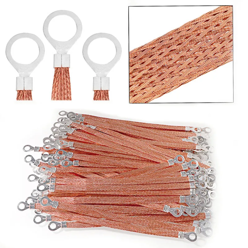 10pcs/50pcs Bridge Grounding Wire 2.5 Square Copper Clad Aluminum Braid 8mm for Electric Box Grounding Connection Flexible Wire