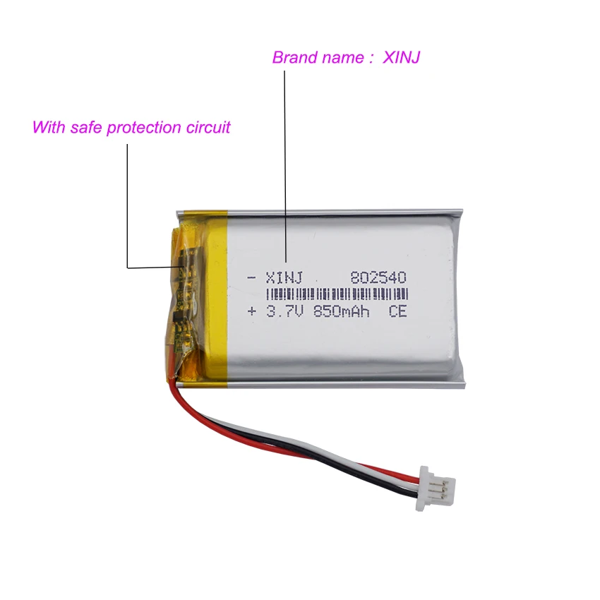 3.7V 850mAh 3.14Wh li-polymer baterai Lithium Li 802540 JST 3pin 1.0 steker untuk GPS Bluetooth Speaker kamera mobil Mp3 MP4 DashCam