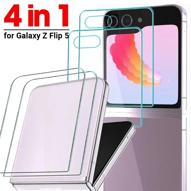 Tempered Glass Screen Protector for Samsung Galaxy Z Flip 5 Outer & Back 9H High Definition Glass Protective Films for Z Flip 5