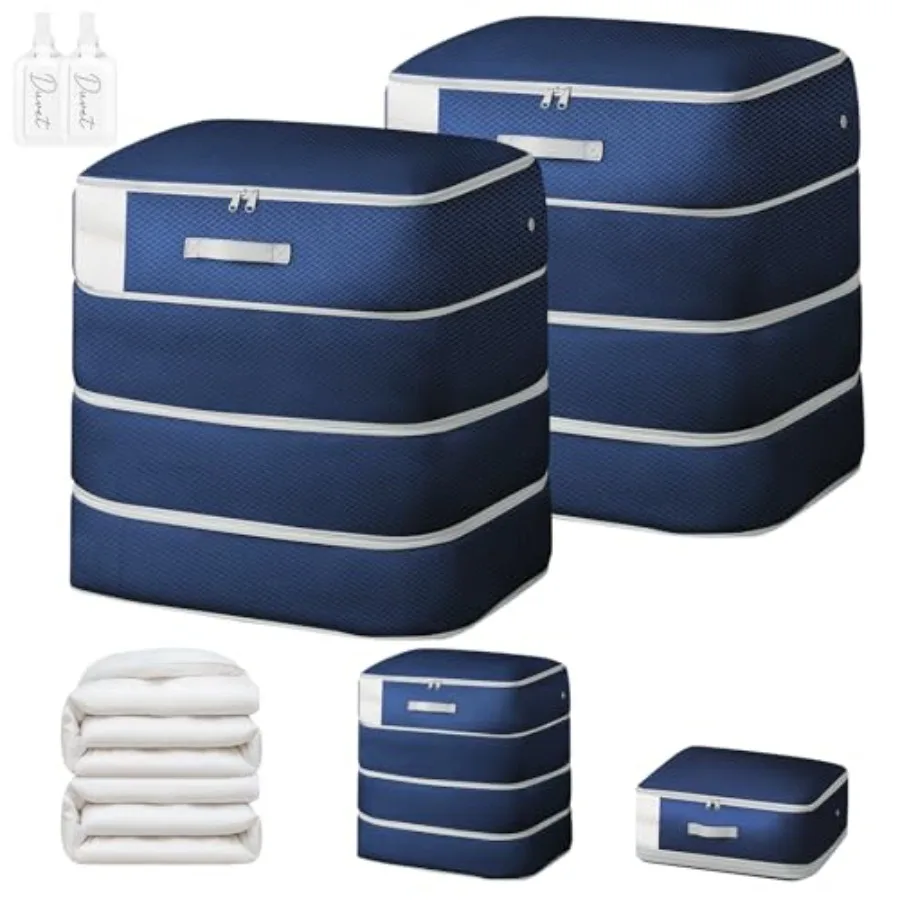 

Comforter Storage Bag - Large Capacity Blanket Storage Bags 4-Layer Ultra Space Saving Self Compression Organizer, Washable Com