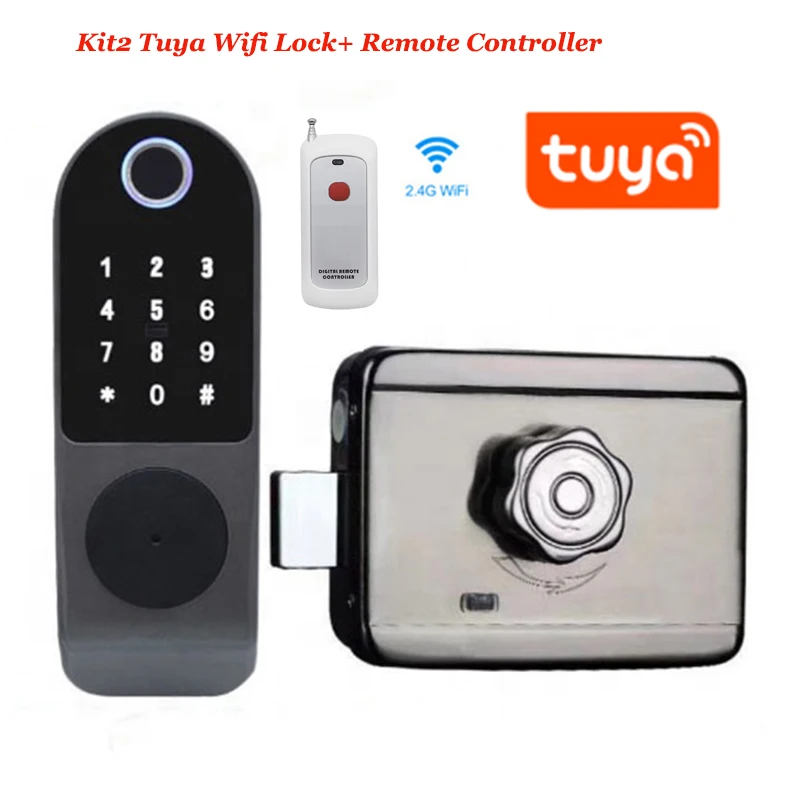 Smart Electronic Lock Rim Door Lock AA Battery Powered Gate Lock Optional TUYA SMART Wifi Control 433Mhz Remote Unlock