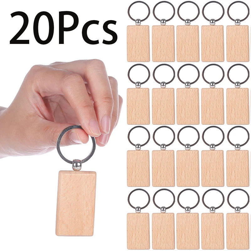 20Pcs Rectangle Wooden Key Chain for Appreciation Gift for Coach Friend Coworkers Women Men