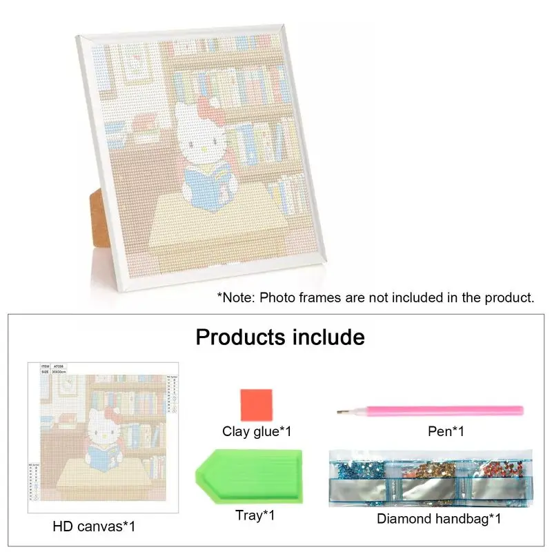1 szt. Zestaw do malowania diamentami 5D DIY Hello Kitty z książką do czytania - Pełny zestaw, uroczy kreskówkowy obraz z dżetów, mozaika artystyczna dla dzieci i dorosłych B