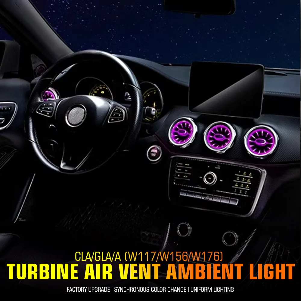 For Mercedes Benz A W176 CLA C117 C117 GLA X156 AMG 12/64 Color LED Turbine Air Vent Ambient Light Strip Interior Decoration Kit