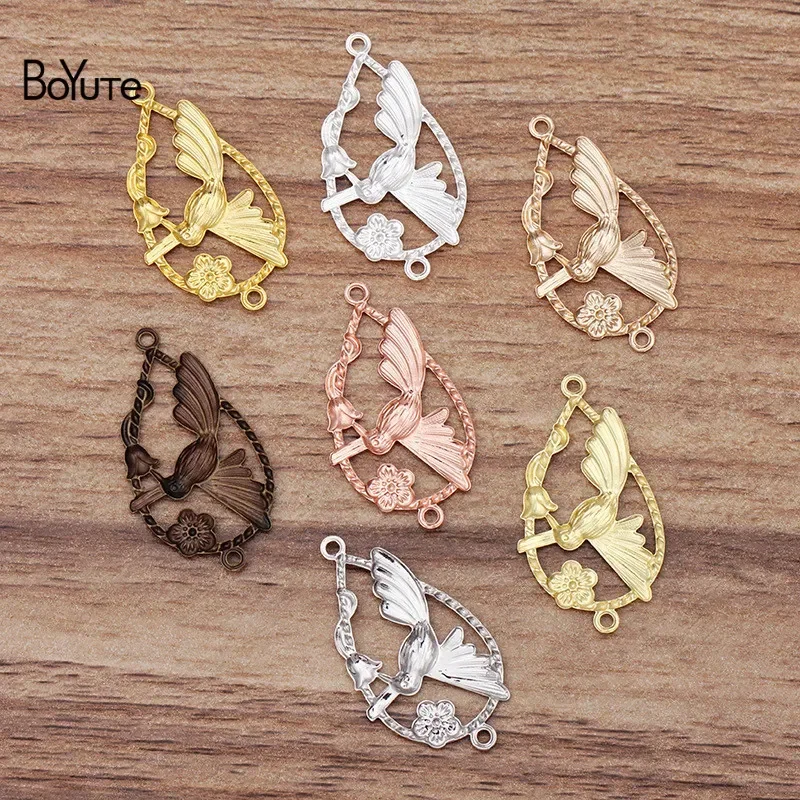 BoYuTe (50 Pieces/Lot) 19*33MM Metal Brass Bird Flower Plate Findings DIY Jewelry Accessories Handmade Materials