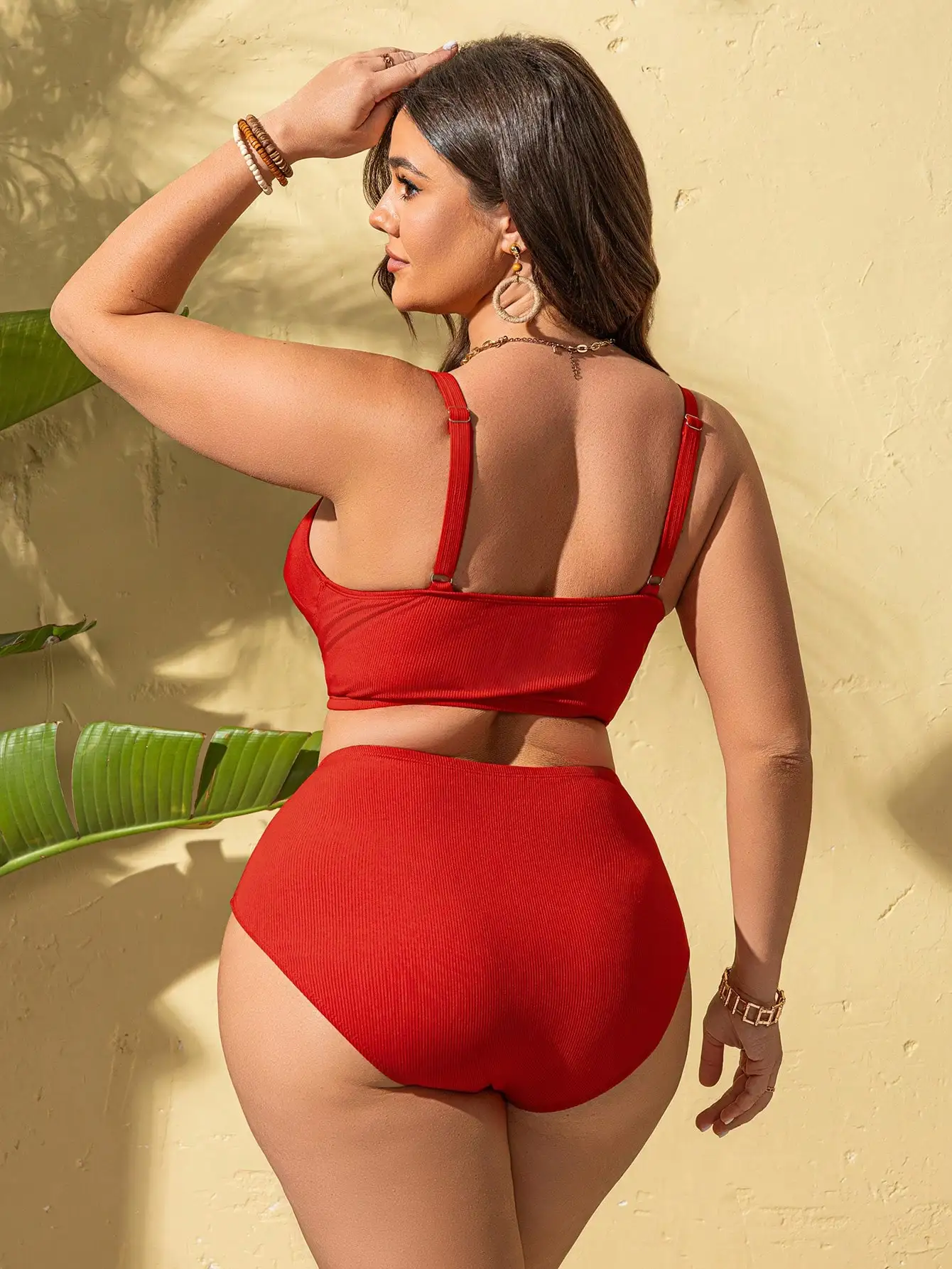 

Red Plus Size High Waist Bikini Set For Beach Vacation Summer