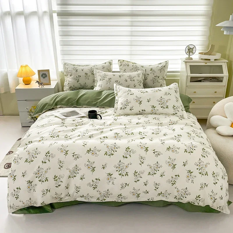 

Floral Printed Duvet Cover Set with Sheet Pillowcases No Filling Warm Cute Cartoon Bed Linen Full Queen Size Home Bedding Set