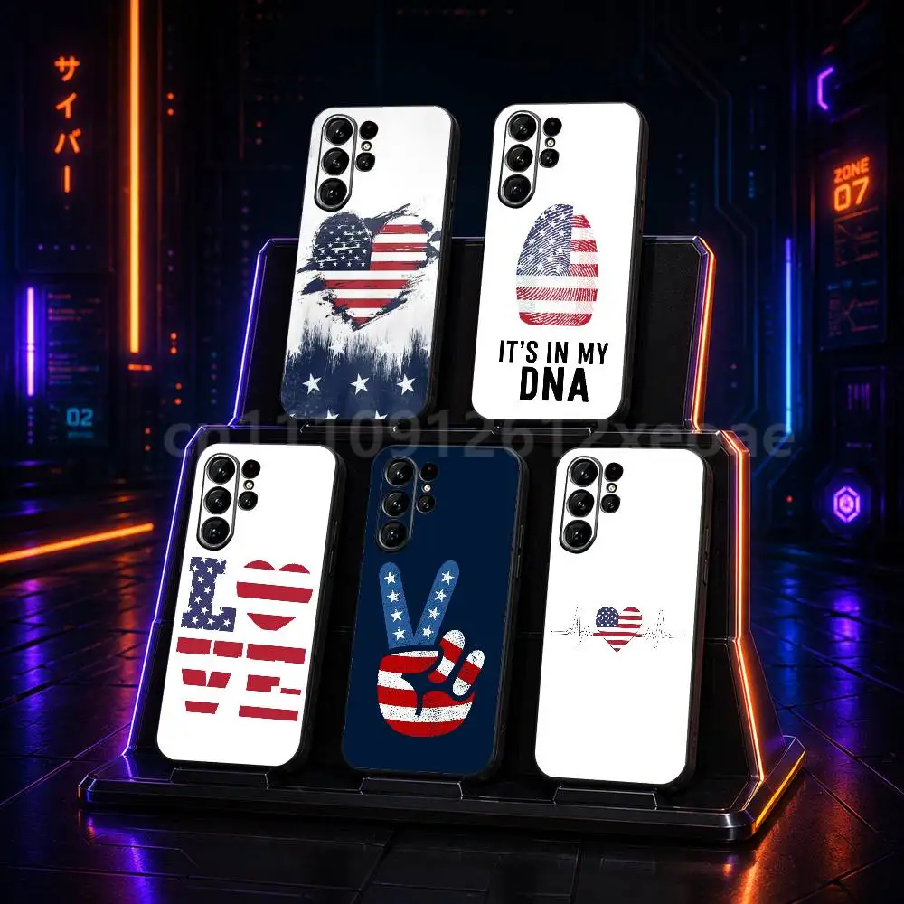 American United States Flag Black Silicone TPU Case For Samsung Galaxy S25 S23 S21 S20 S22 S24 S26 S30 Plus Ultra